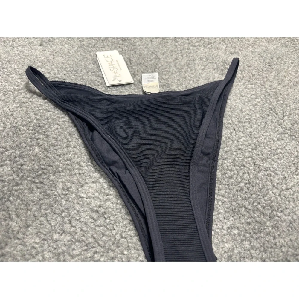 L*Space Jay Bottom Bitsy Black Ribbed High Leg Bikini Bottoms RHJAB20 XL New